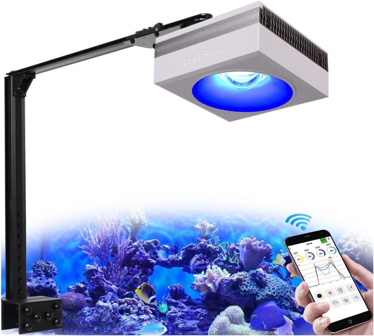 Test de la rampe LED aquarium PopBloom RL90 WiFi : éclairage marine performant