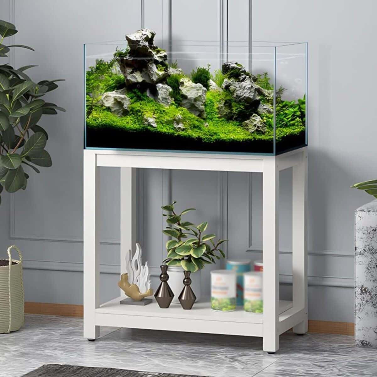 Test de l'étagère d'aquarium en métal 60x35 cm : double support pratique