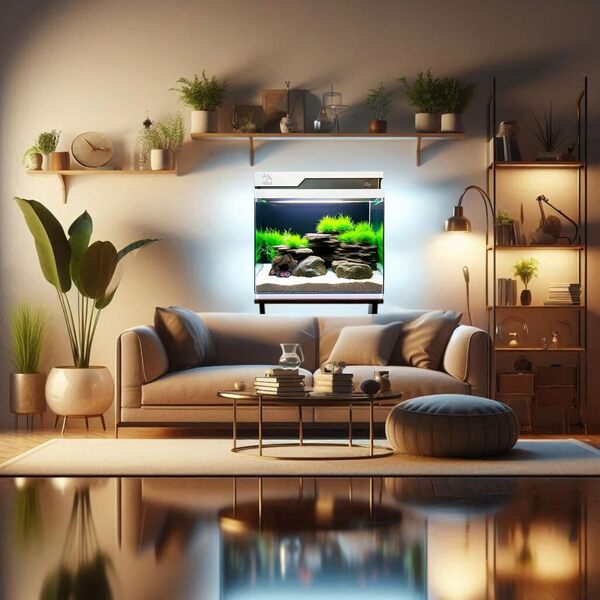 Aquarium Grand Volume Haut de Gamme 54L en Verre Trempé Ultra Clair – Écran Tactile, Automatisation Lumière & Alimentation, Parfumeur/Diffuseur d'Huiles Essentielles – Idéal Débutants (42x46x26 cm)