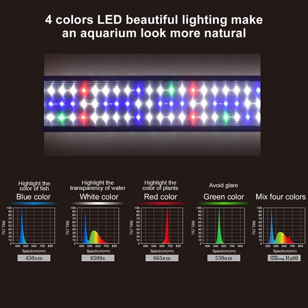 Kzkr LED Couvercle d'éclairage Aquarium lumière pour eau douce et d'eau de mer, Bleu et blanc lumière, Full Spectrum 48-60 inch