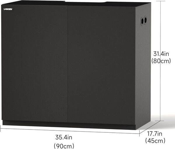 LANDEN Support et armoire pour aquarium, tapis de nivellement en mousse nano inclus, design contemporain et simple, en bois laqué noir brillant (support uniquement) 90 x 45 x 86 cm