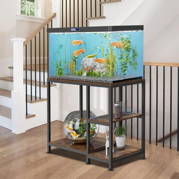 VyGrow Support d'aquarium robuste de 93 x 47 x 80 cm, étagères en bois autoportantes pour aquarium, capacité de charge de 330 kg, pour ranger des accessoires de rang, des aliments pour poissons, des